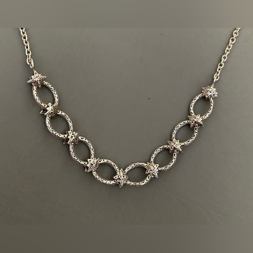 Lois Hill Sterling Silver Scroll Oval Link Star Station necklace - Picture 3 of 7
